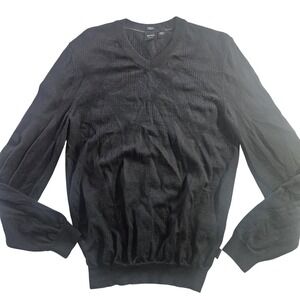 BOSS Hugo Boss Sweater Mens M Black V Neck Pullover Slim Fit Merino Lightweight